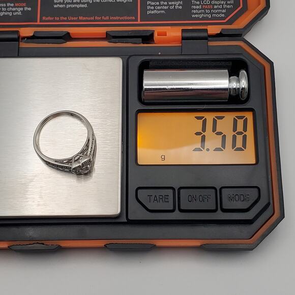 Platinum over Sterling Silver Diamond and Blue Sapphire Heart Ring Size 8 - Picture 11 of 11